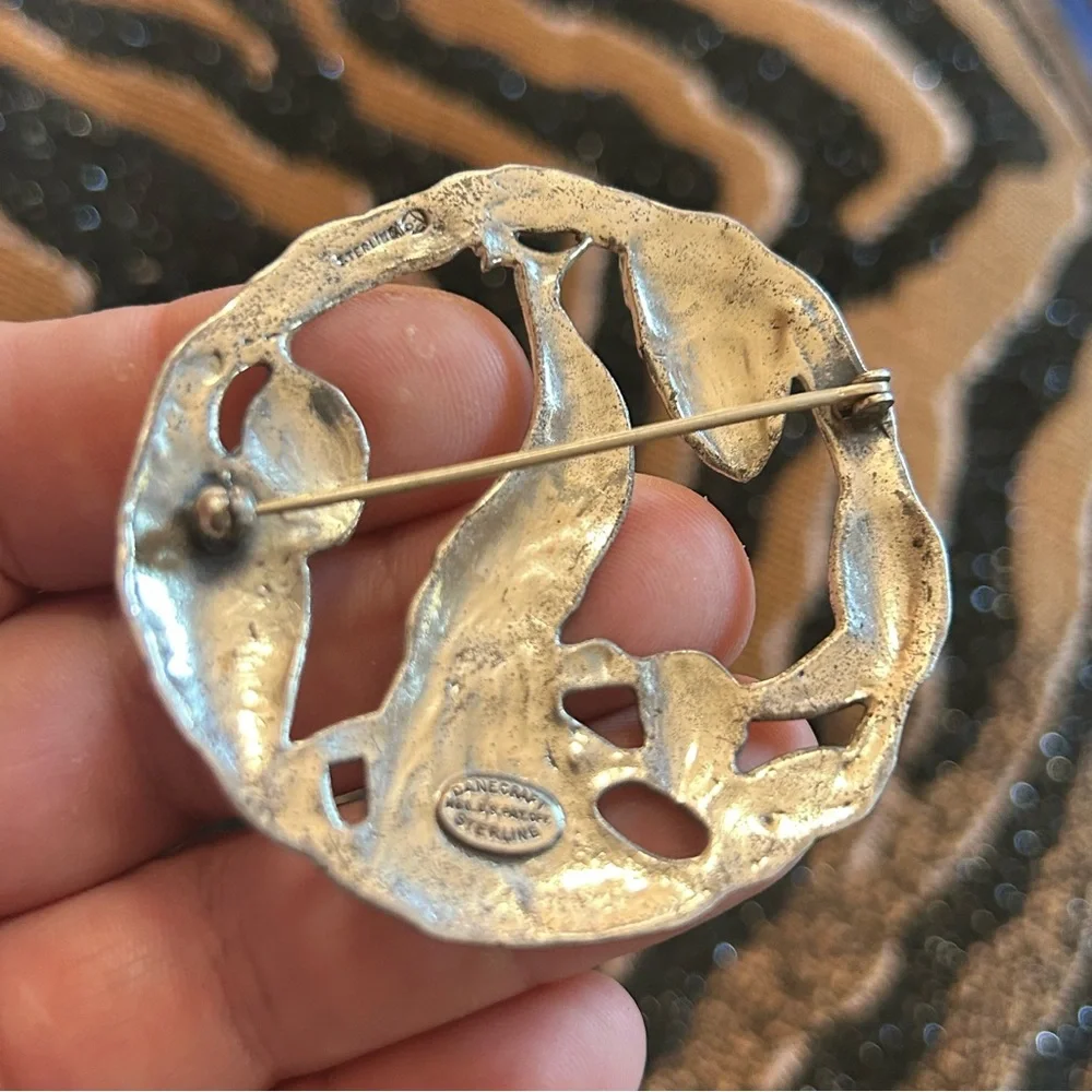 Antique art deco Sterling Danecraft peacock brooch pin
